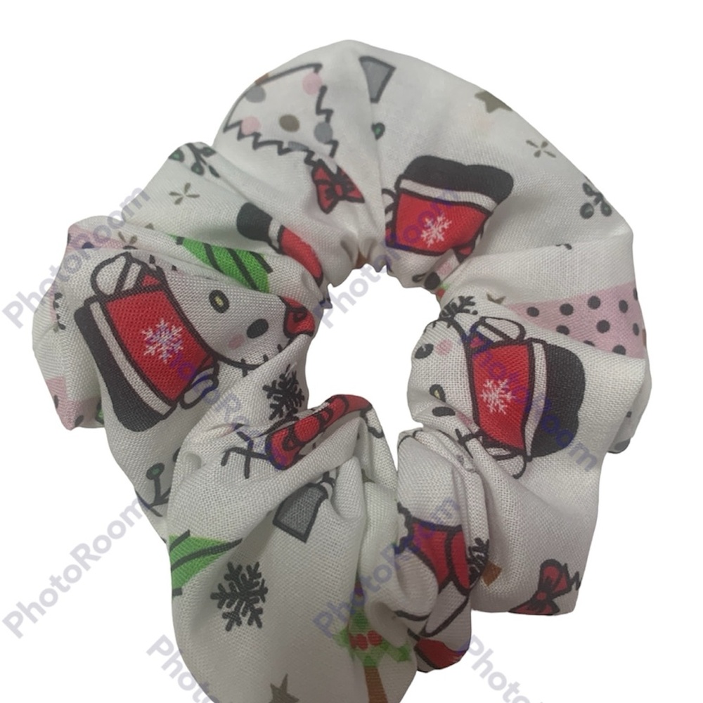 Hello Kitty zipper scrunchie Christmas ditsy print hand made USA cotton rare